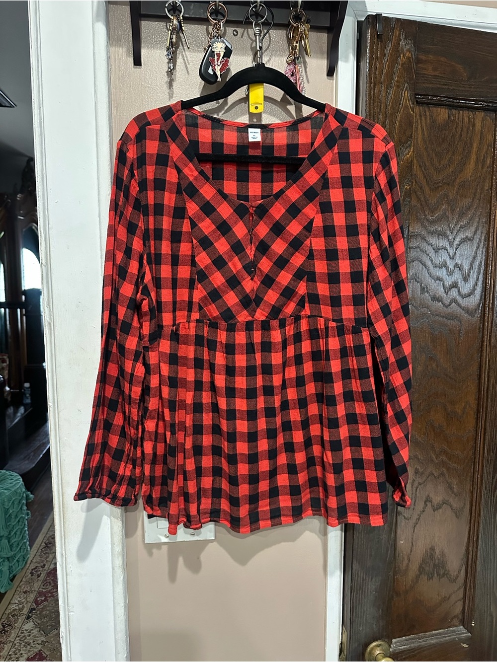 Old Navy Red and Black Plaid Peplum Tunic